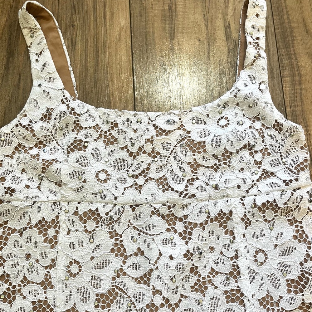 $298 MICHAEL Michael Kors Studded Corded Floral White Lace Mini Dress 0 - Picture 12 of 16
